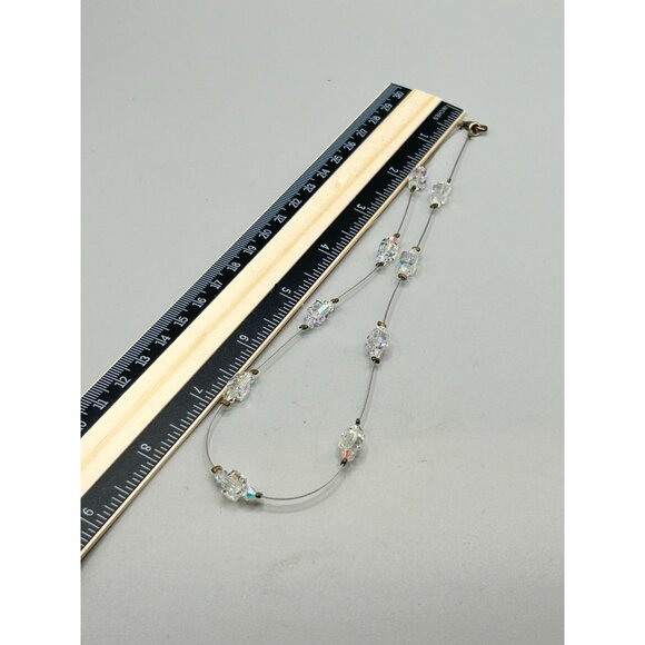 Aurora Borealis Crystal Necklace Spaced Station Delicate Silver 925 Clasp - Picture 8 of 8